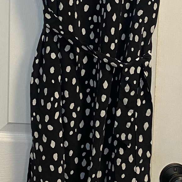 Amour Vert Womens Cindra 100% Silk Midi Dress BLACK & WHITE Dotted Cap Sleeves - Picture 4 of 10